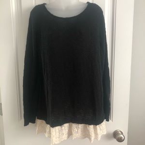 Black Sweater With Lace Hem